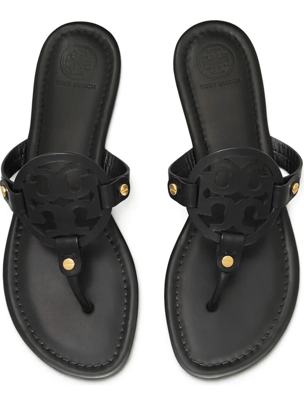 Tory Burch Black Leather Logo Thong Sandals (no gold)